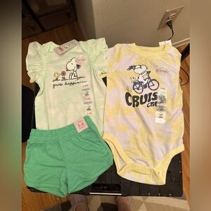 Garanimals Snoopy One piece & Shorts 3-6 Months and 12M One piece total 3pcs